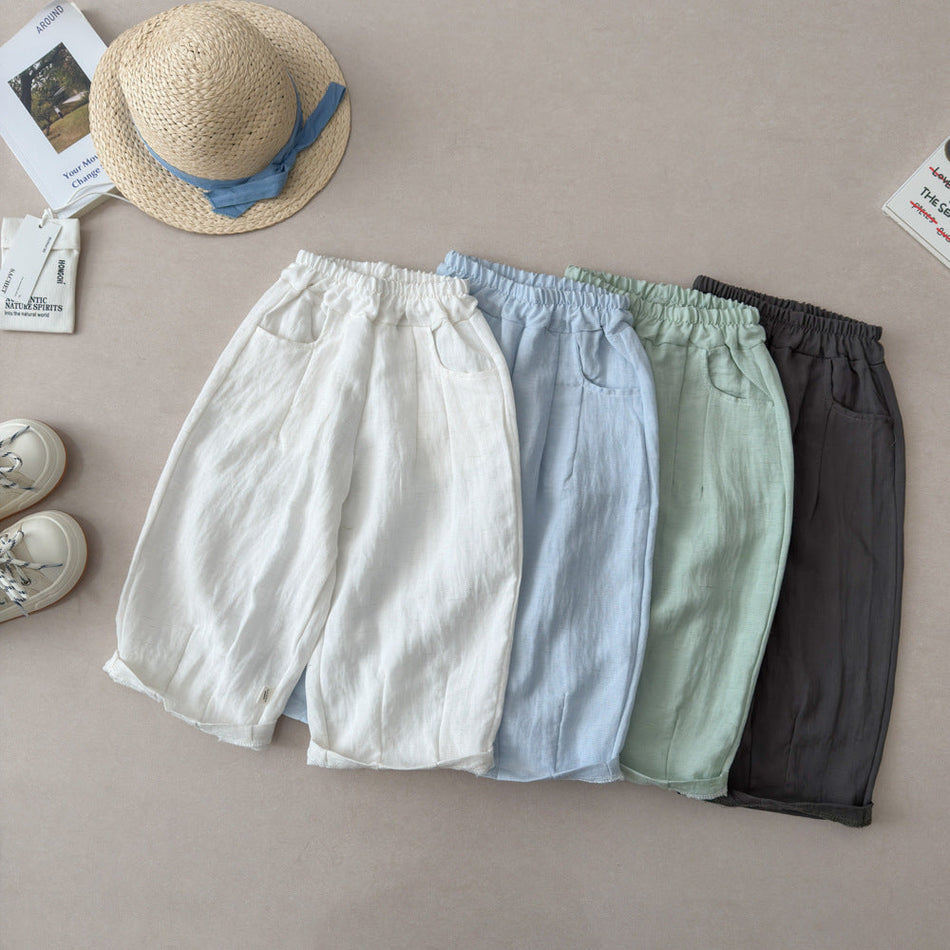 Linen Anti Mosquito Casual Long Pants Kids Summer Solid Color