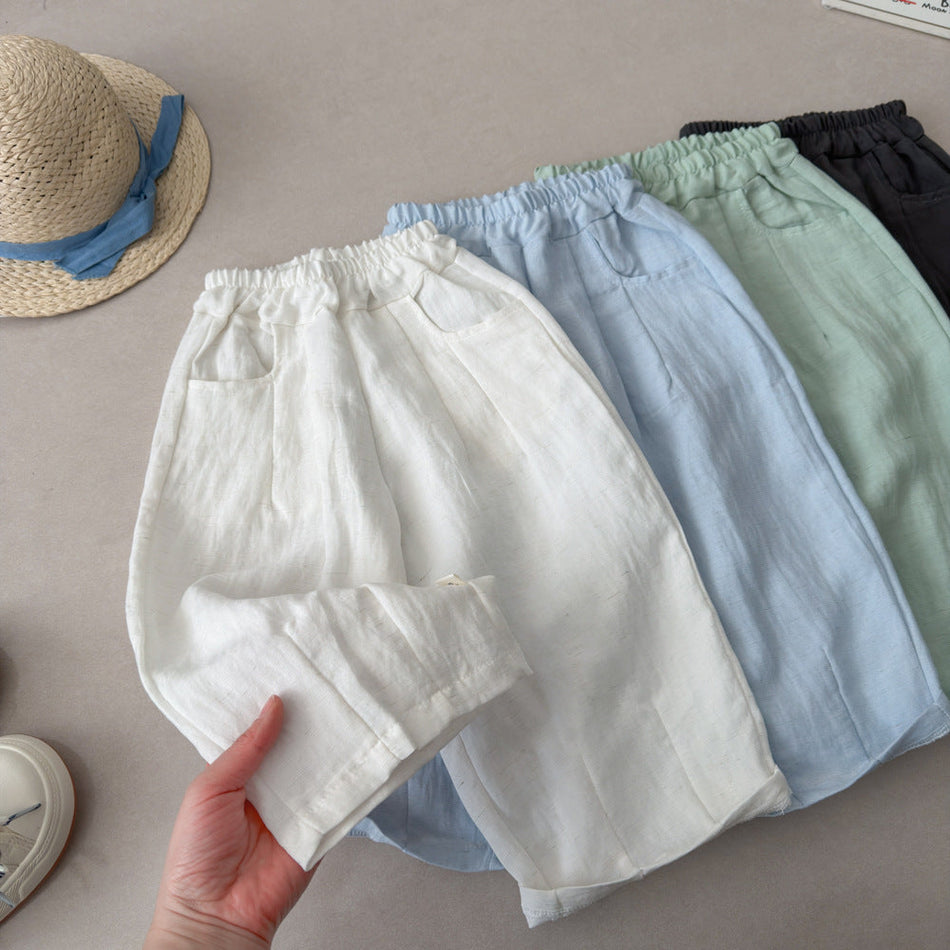 Linen Anti Mosquito Casual Long Pants Kids Summer Solid Color
