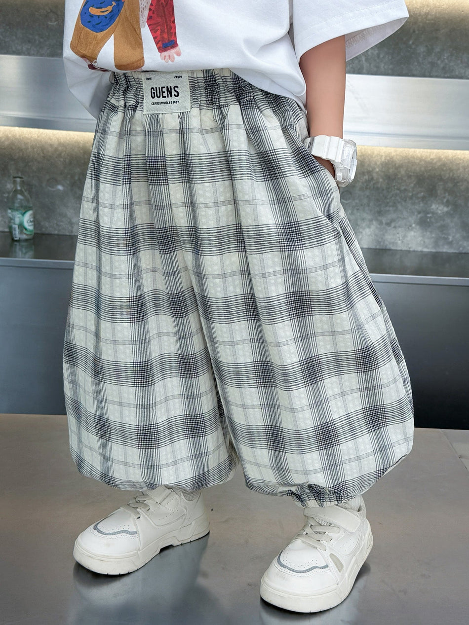 Korean Style Plaid Anti Mosquito Boys Summer Loose Ankle Pants