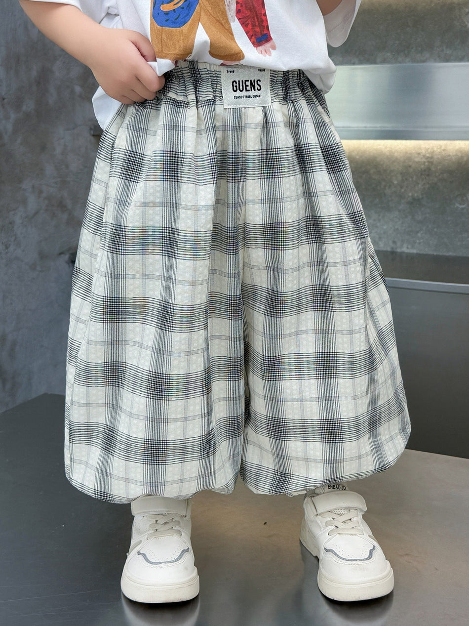 Korean Style Plaid Anti Mosquito Boys Summer Loose Ankle Pants