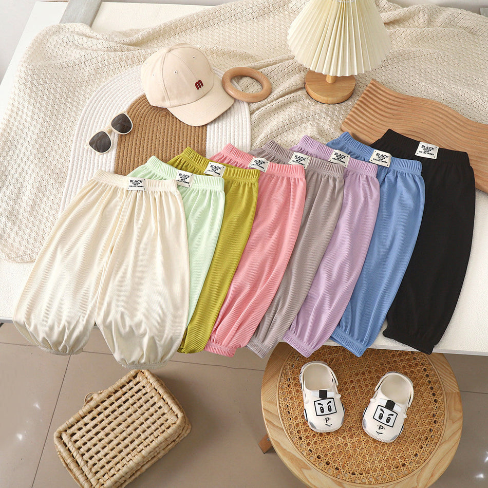Ice Silk Anti Mosquito Cropped Pants Kids Summer Casual Sports