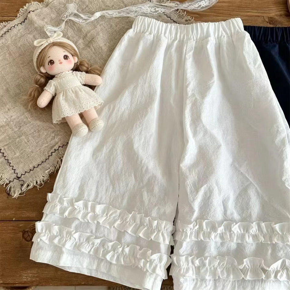 Girls Lace Wide Leg Pants Summer Loose Breathable Casual Wear