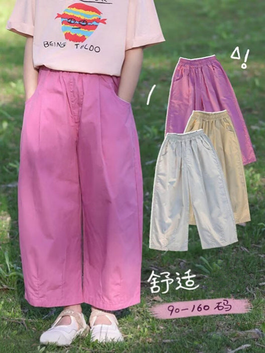 Pink Girls Wide Leg Cropped Pants Summer Casual Anti Mosquito