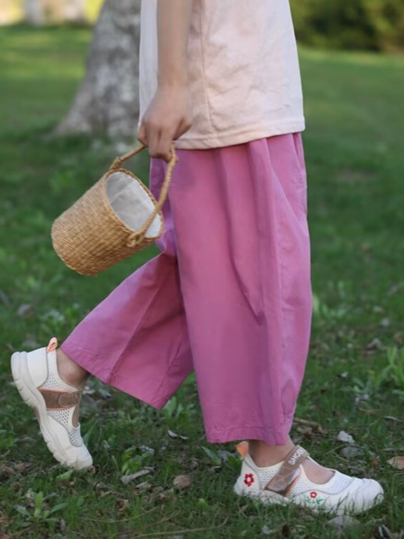 Pink Girls Wide Leg Cropped Pants Summer Casual Anti Mosquito