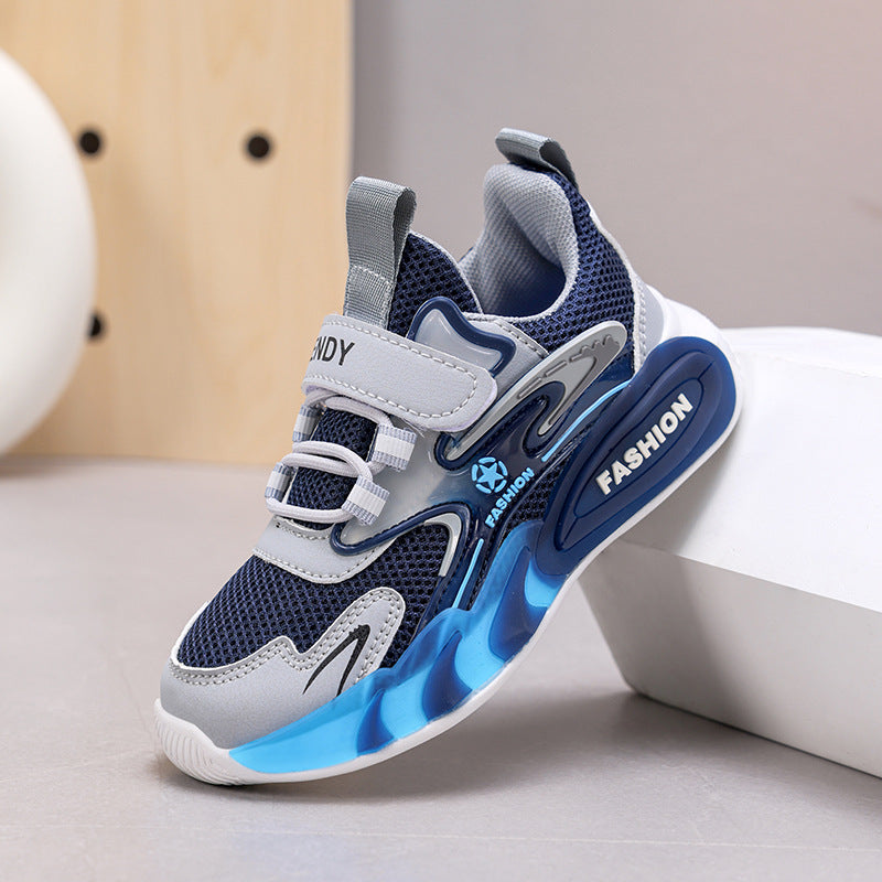 Boys Mesh Leather Outdoor Sports Shoes Non Slip Low Top Wear