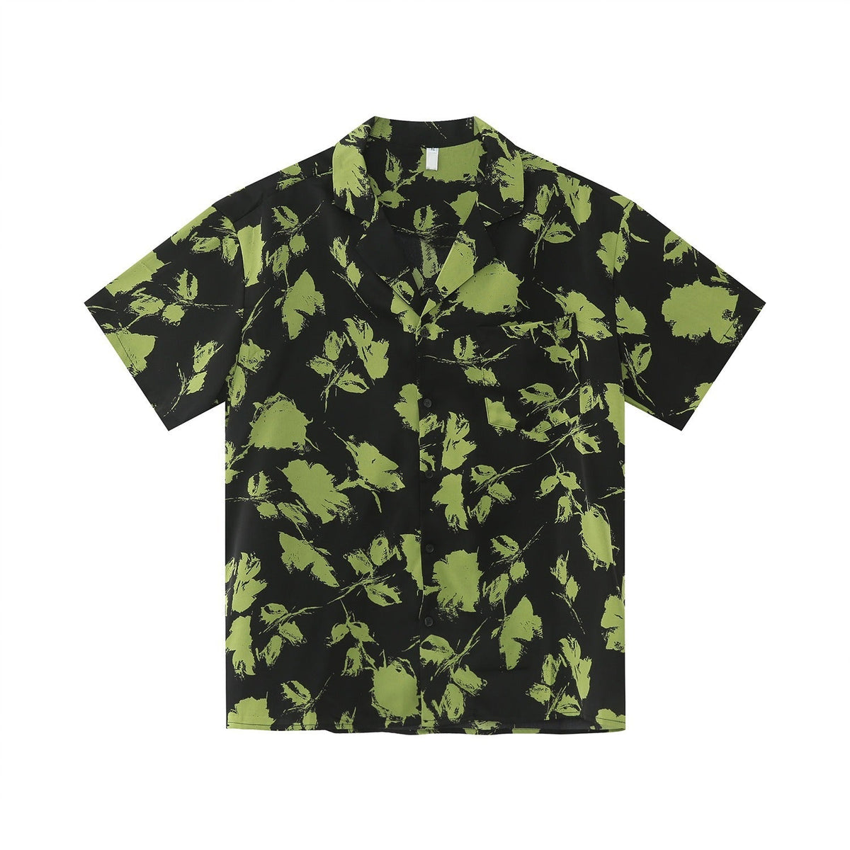 C501 Green hawaiian Floral Ice Silk Shirt Men Loose Fit Vacation Short Sleeve