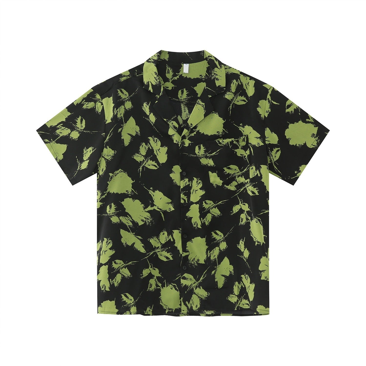 C501 Green hawaiian Floral Ice Silk Shirt Men Loose Fit Vacation Short Sleeve
