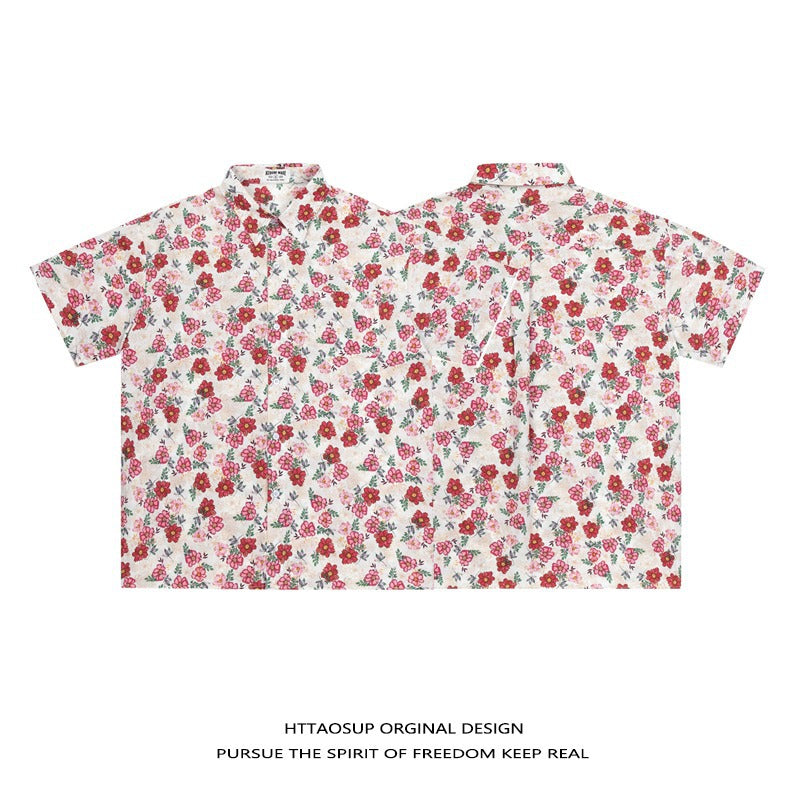 Retro Floral Short Sleeve Shirts Couples Summer Casual Vacation Wear