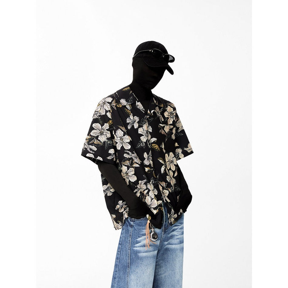 Cuban Collar Hawaiian Floral Shirt Men Quick Dry Summer Casual Wear