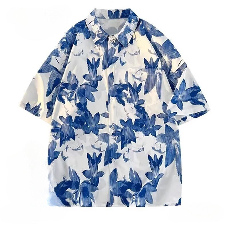 A805 ice Silk Short Sleeve Shirt Men Summer Beach Coat Casual Wear
