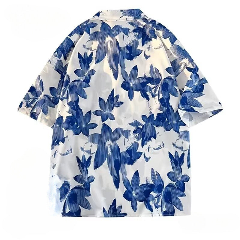 Ice Silk Short Sleeve Shirt Men Summer Beach Coat Casual Wear