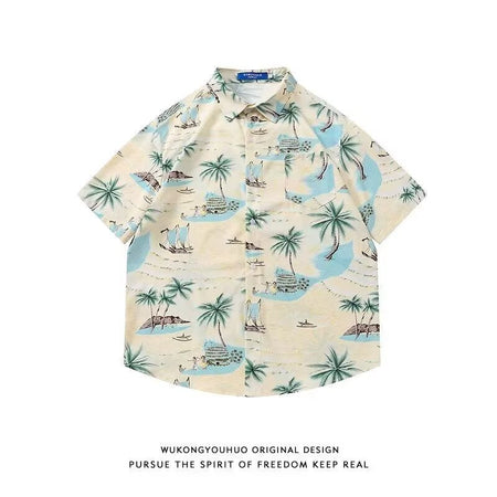 A808 Picture Color ice Silk Coconut Tree Floral Shirt Men Loose Hawaiian Summer