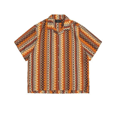 A508 Yellow yellow Cuban Collar Ice Silk Printed Shirt Men Summer Short Sleeve