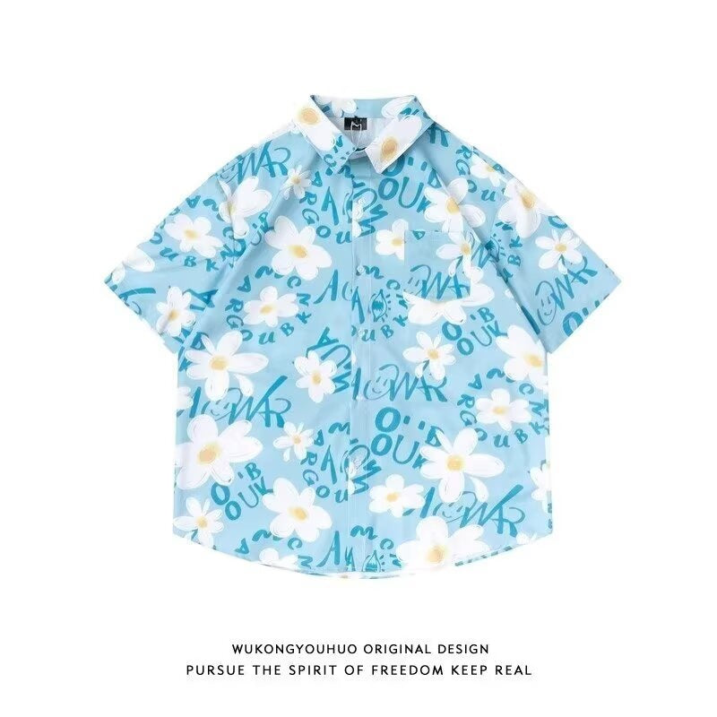 A804 Picture Color floral Hawaiian Shirt Men Short Sleeve Summer Casual Loose Fit