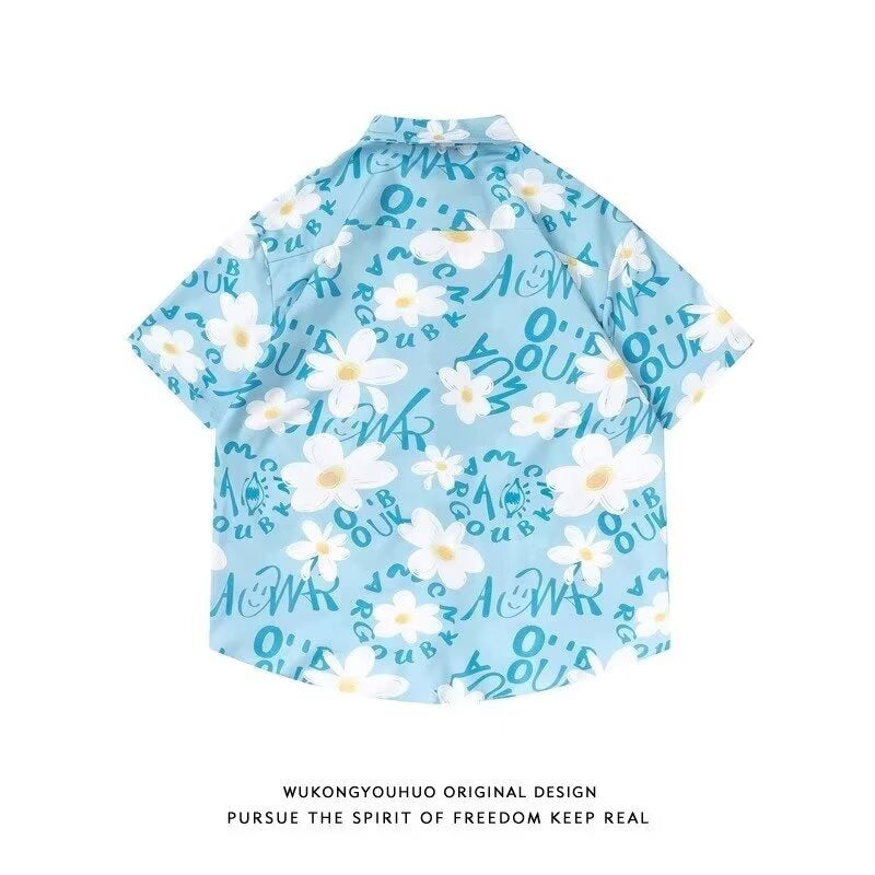 Floral Hawaiian Shirt Men Short Sleeve Summer Casual Loose Fit