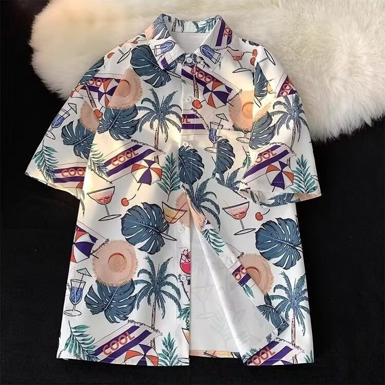 A803 Picture Color hawaiian Flower Shirt Short Sleeve Summer Casual Trendy Wear
