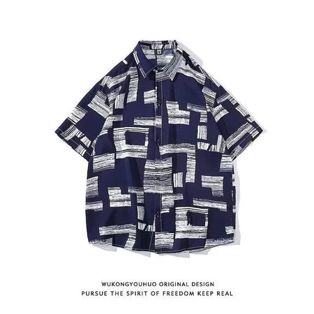 A601 Black ice Silk Floral Hawaiian Shirt Men Loose Fit Summer Beach Wear
