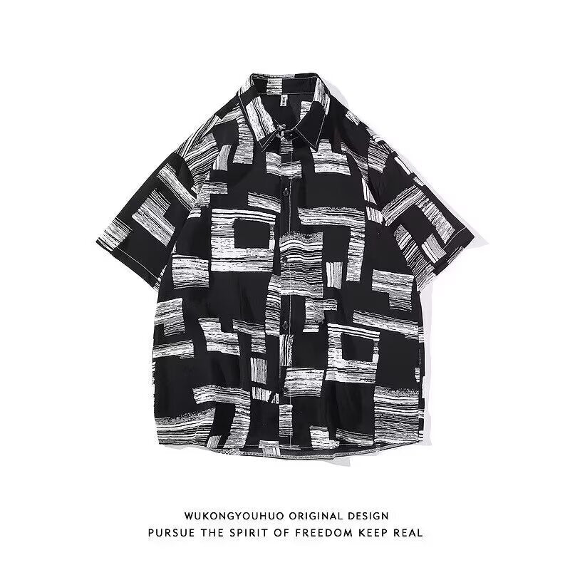 Ice Silk Floral Hawaiian Shirt Men Loose Fit Summer Beach Wear