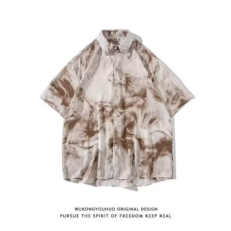 Japanese Retro Short Sleeve Shirt Men Loose Casual Summer High-End