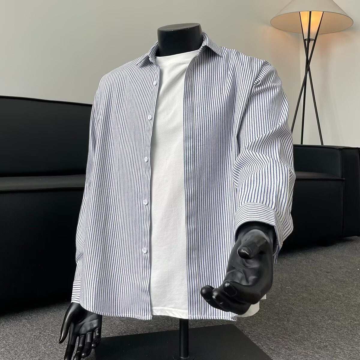 C1009 Black letter Print Long Sleeve Shirt Men Japanese Hong Kong Style Casual Loose Jacket