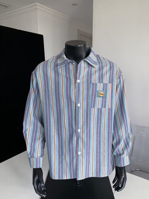 Retro Vertical Striped Long Sleeve Shirt Casual Cardigan Jacket
