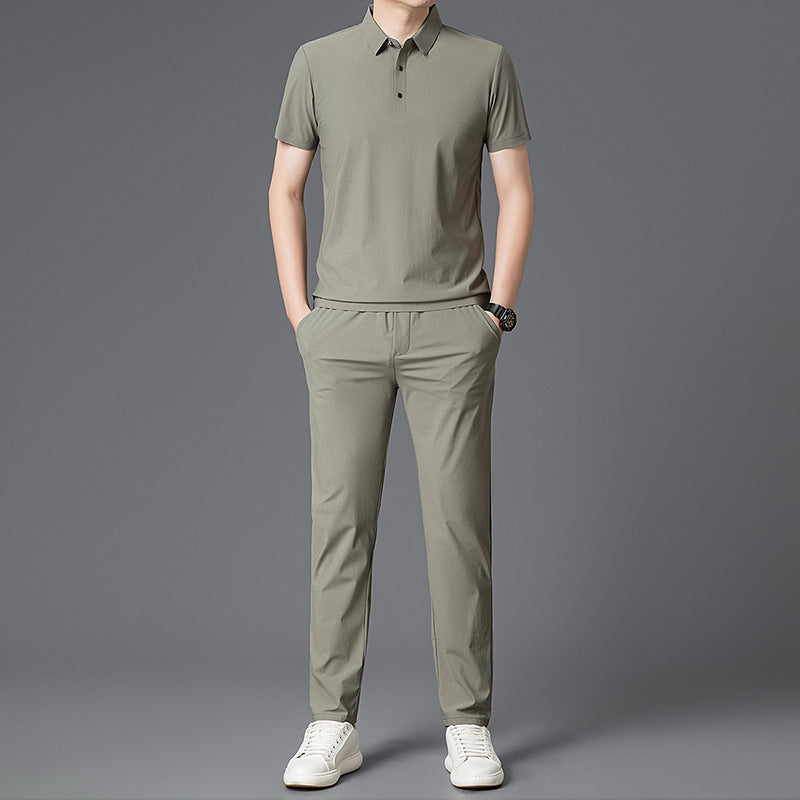 Men's Ice Silk Sports Suit Short Sleeve Casual Summer Two-Piece Set