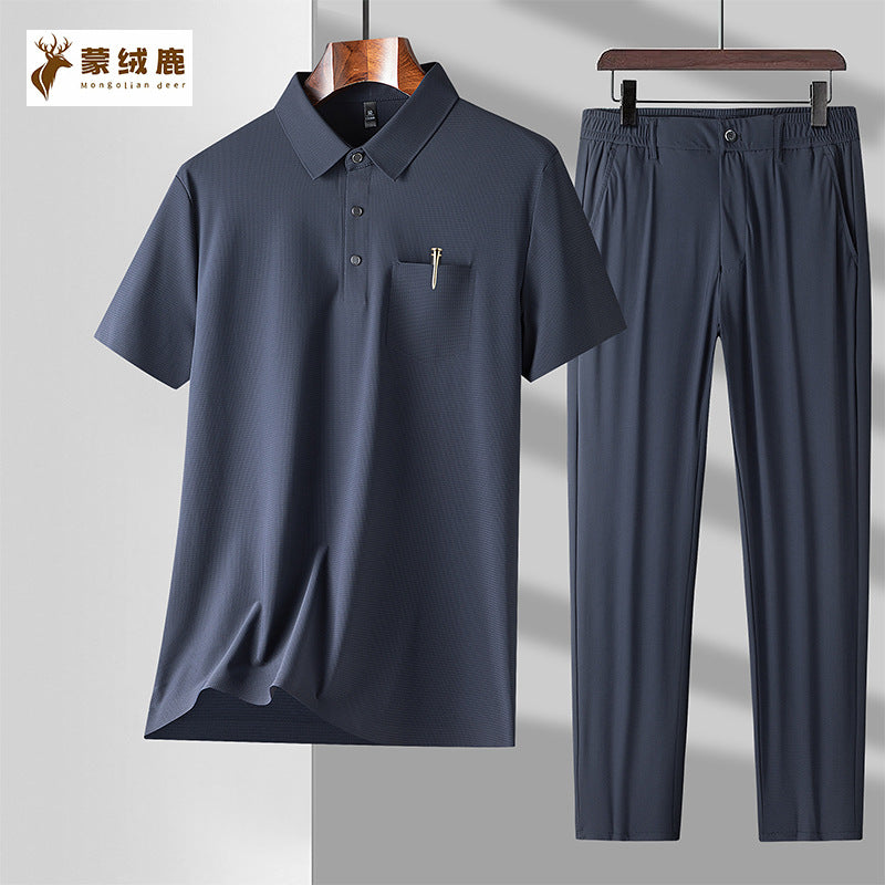 Khaki Suit Real Pocket men's Ice Silk Business Casual Trousers Suit