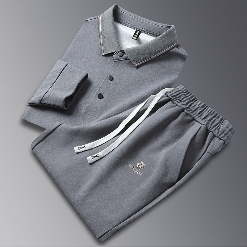 Men's Luxury Silk-Blend Long-Sleeved Polo and Trousers Suit