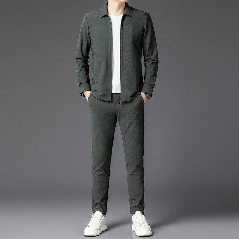 Men's Zipper Cardigan Jacket and Trousers Casual Suit