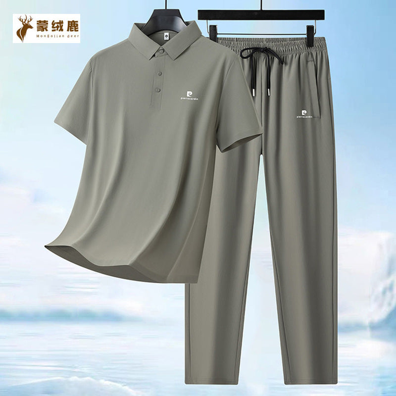 Dark grey men's Ice Silk Lapel Short-Sleeved Business Casual Suit