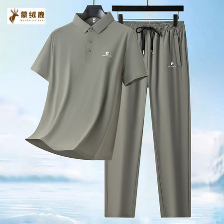 Dark grey men's Ice Silk Lapel Short-Sleeved Business Casual Suit