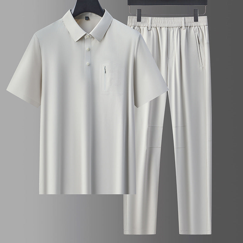 Men's Ice Silk Seamless Lapel Quick-Dry Sports Suit