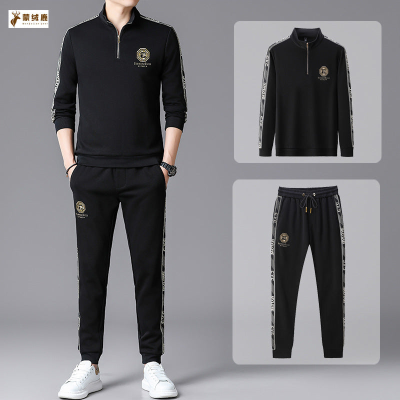 Black men's Casual Long-Sleeve Sports Trousers Suit