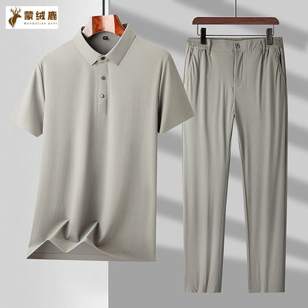 Navy blue men's High-End Seamless Ice Silk Casual Sports Suit