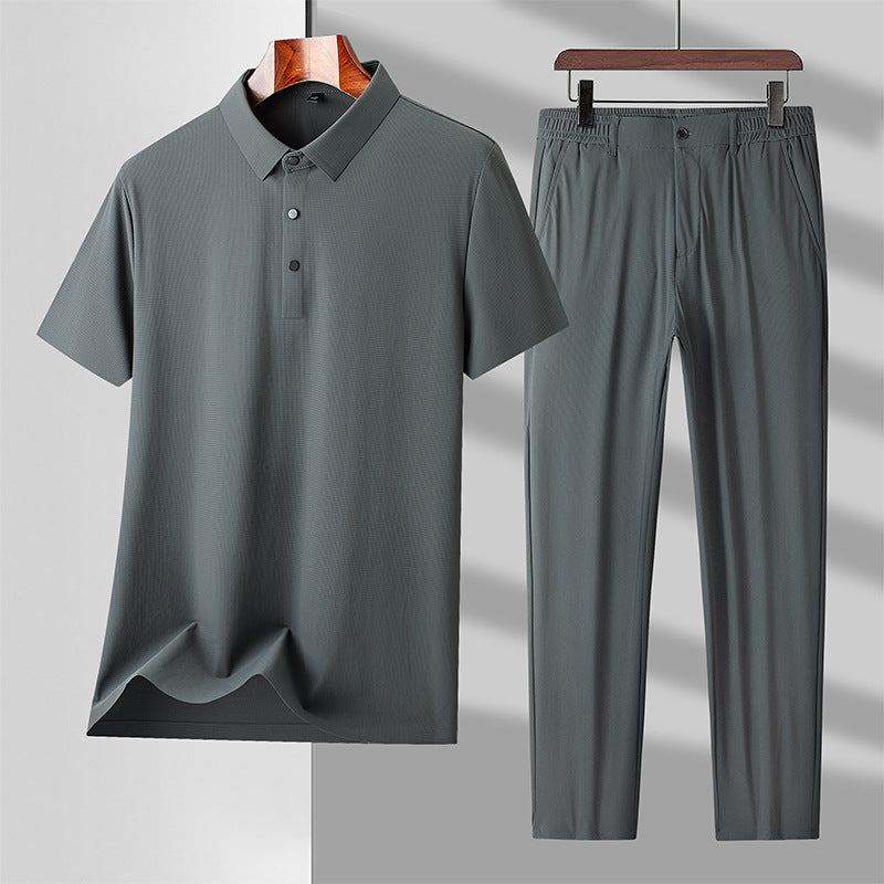 Men's High-End Seamless Ice Silk Casual Sports Suit
