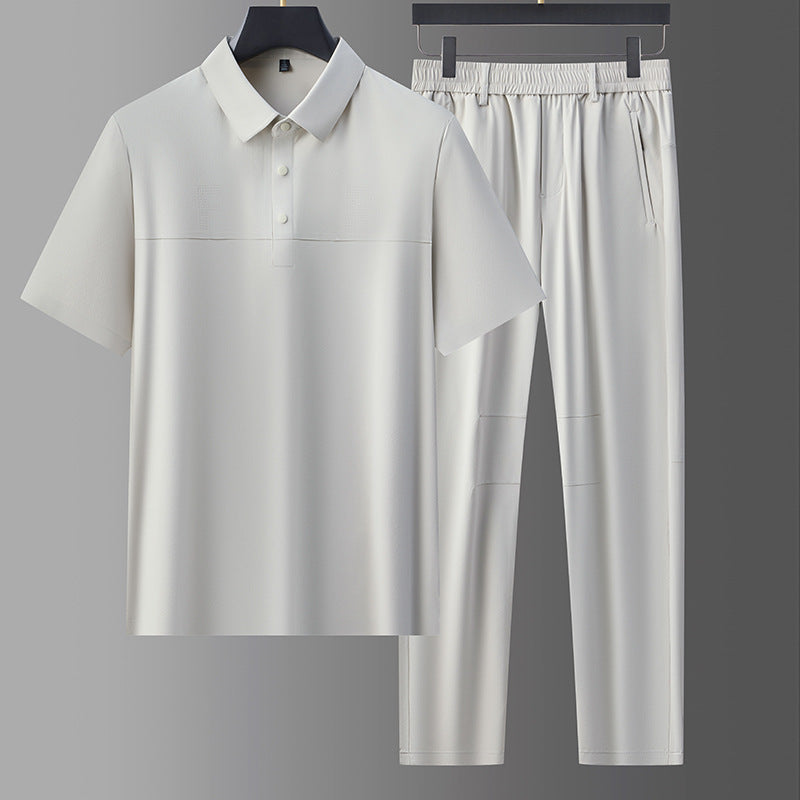 Men's High-End Ice Silk Short-Sleeved Polo Sports Suit