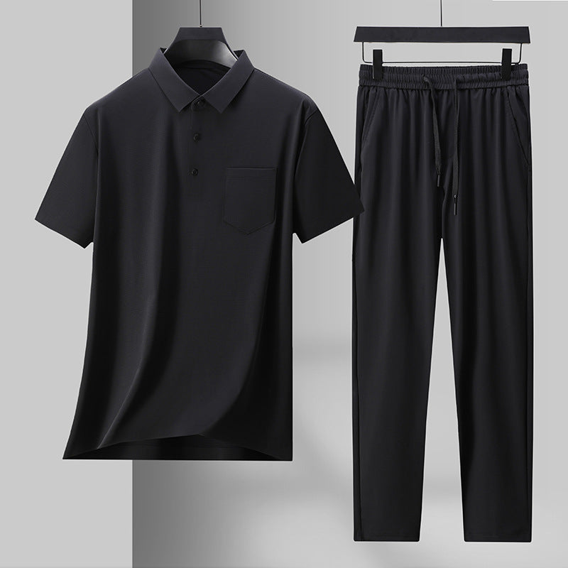 Men's Luxury Mulberry Silk Ice Silk T-Shirt and Trousers Suit