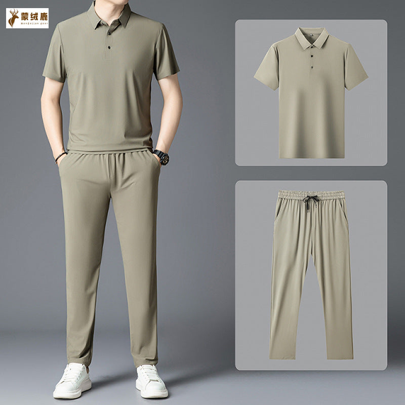Men's Ice Silk Loose Trousers Suit with Seamless Lapels