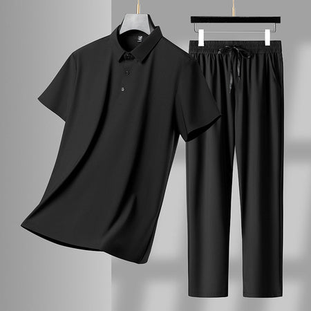 Khaki Suit   Seamless Lapels men's Ice Silk Loose Trousers Suit with Seamless Lapels