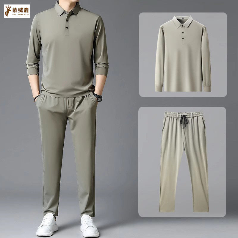 Men's Trendy Long-Sleeve Sweatshirt and Tie-Up Sweatpants Sports Suit