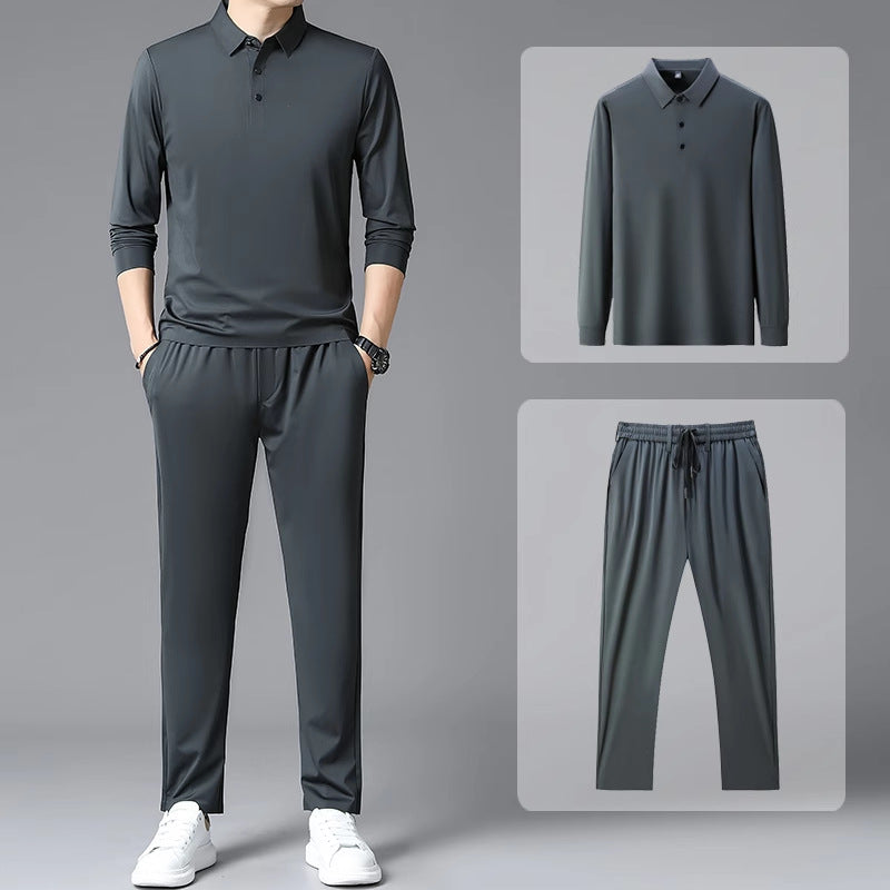 Black men's Trendy Long-Sleeve Sweatshirt and Tie-Up Sweatpants Sports Suit