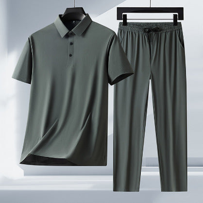 Grey men's Ice Silk Seamless Short-Sleeved Trousers Suit