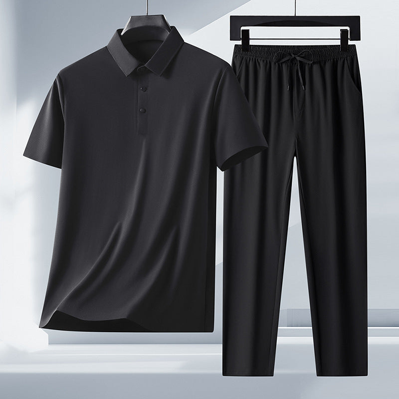 Men's Ice Silk Seamless Short-Sleeved Trousers Suit