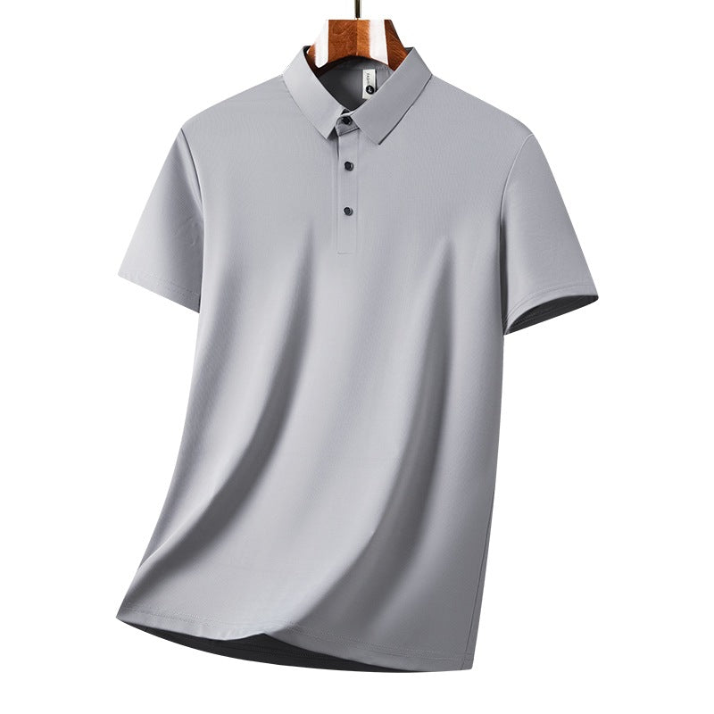 Ash grey men's Ice Silk Lace-Up Trousers and No-Iron Polo Suit