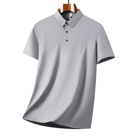 Ash grey men's Ice Silk Lace-Up Trousers and No-Iron Polo Suit