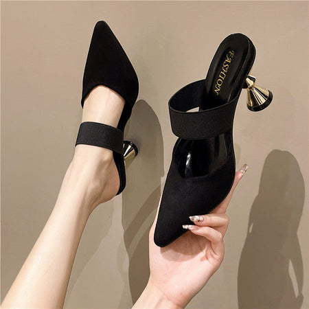 Black Plus Size Pointed-Toe High-Heel Mule Heels