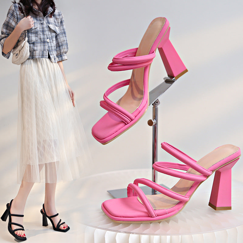 beige white Women's Plus Size Transparent Thick Heel Slipper Sandals