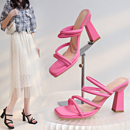 beige white Women's Plus Size Transparent Thick Heel Slipper Sandals