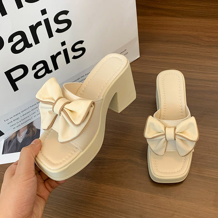 Off-white Women's Plus Size Platform Bow Slide Slippers