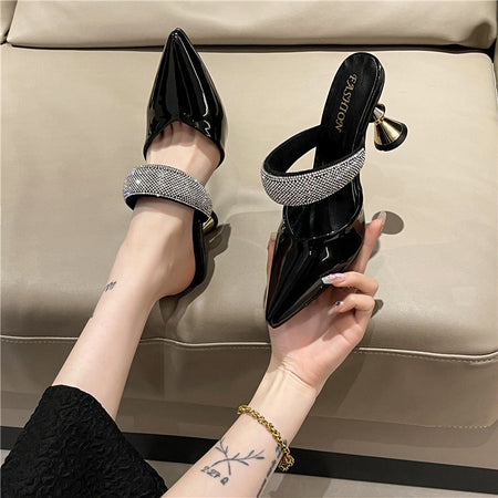 Off-white Women's Plus Size Covered-Toe High-Heel Mule Slippers